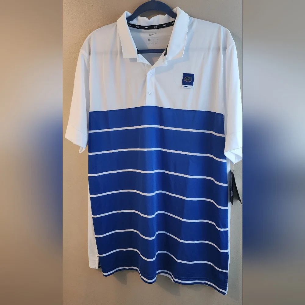 Men's Nike Gator White/Royal Striped‎ Polo shirt NWT sz XL